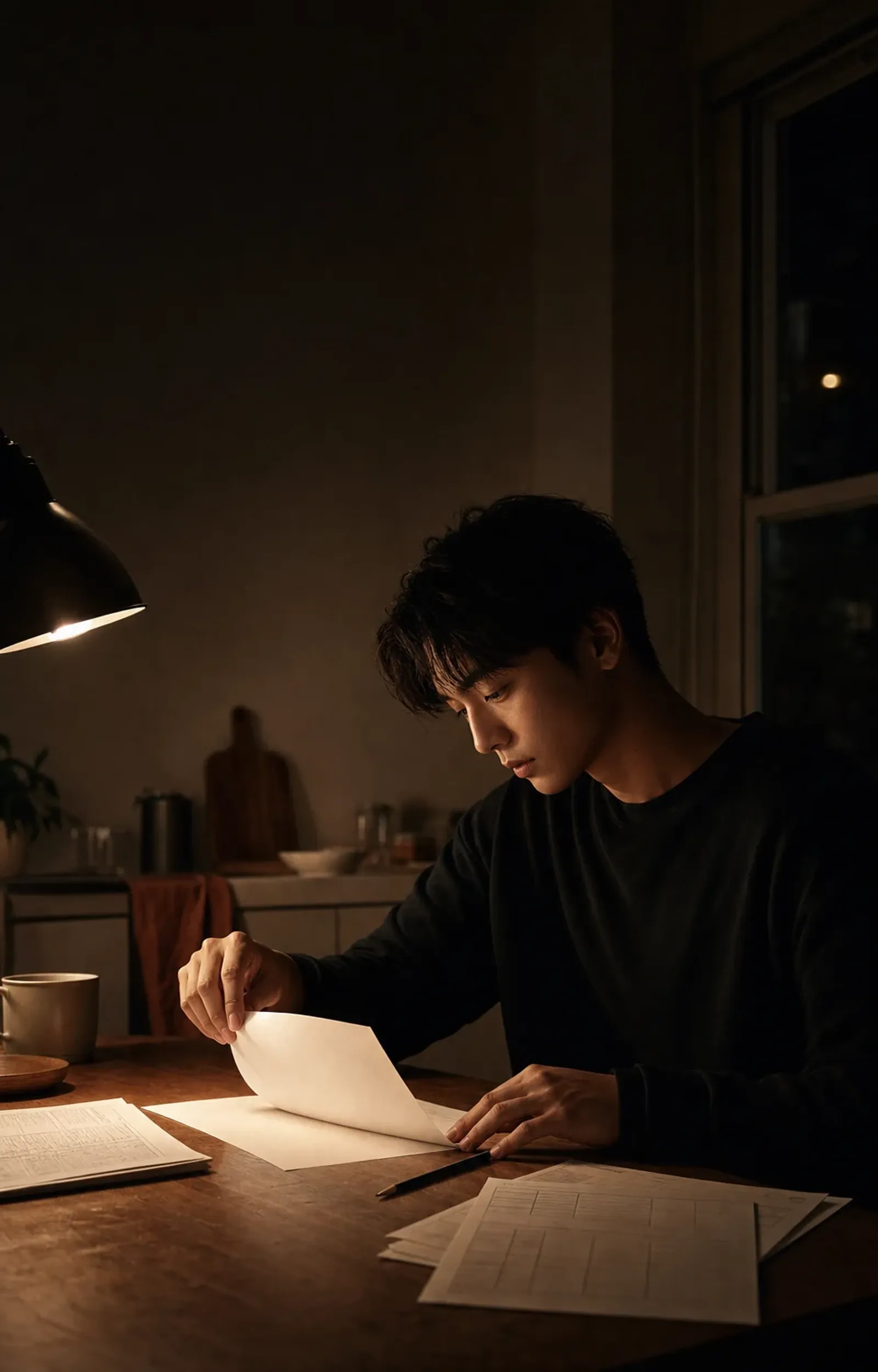 A person quietly reviewing papers